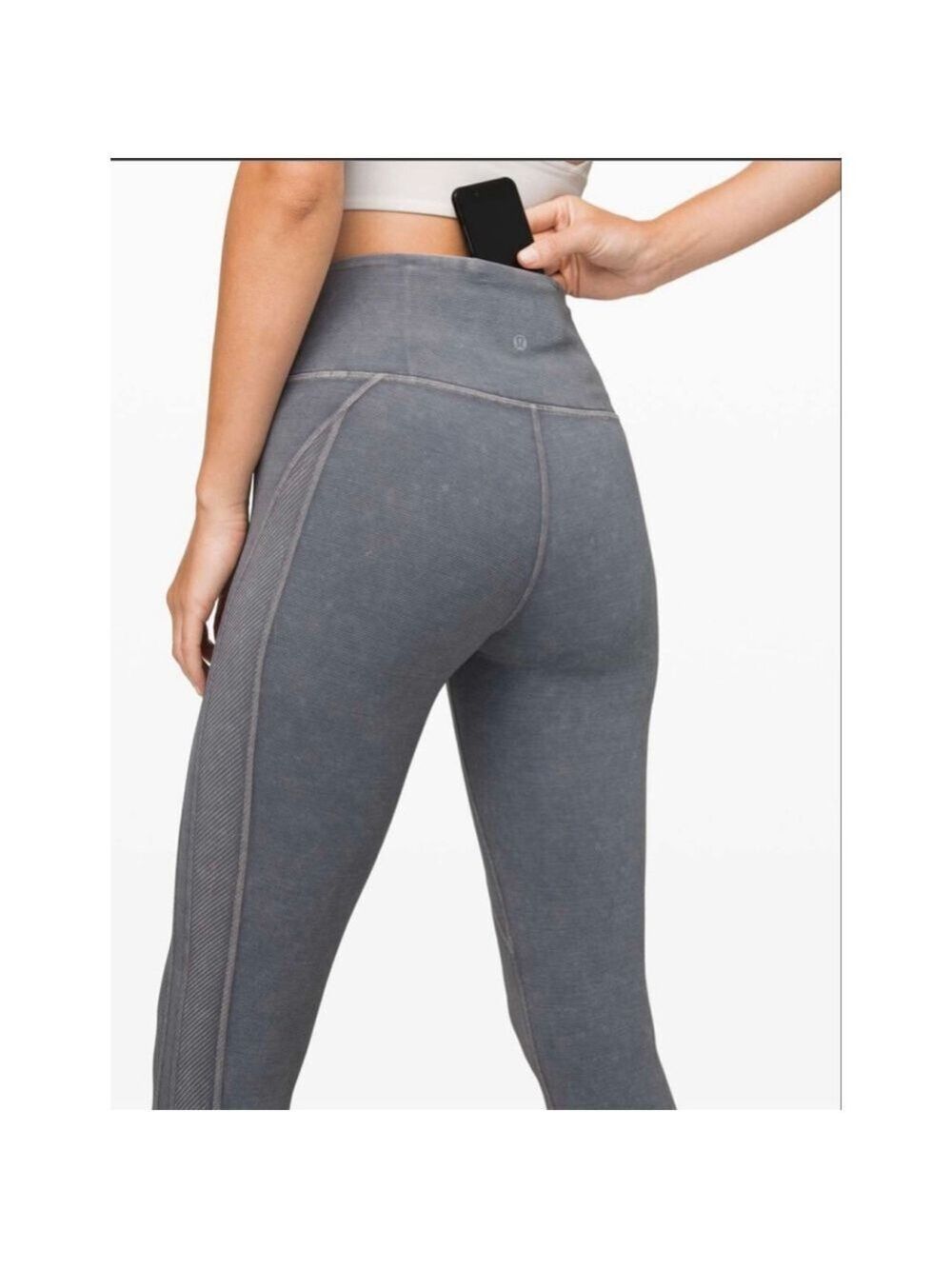 Women's Lululemon Gray Wunder Under Crop 23" Ribbed Snow Washed Leggings Size 6